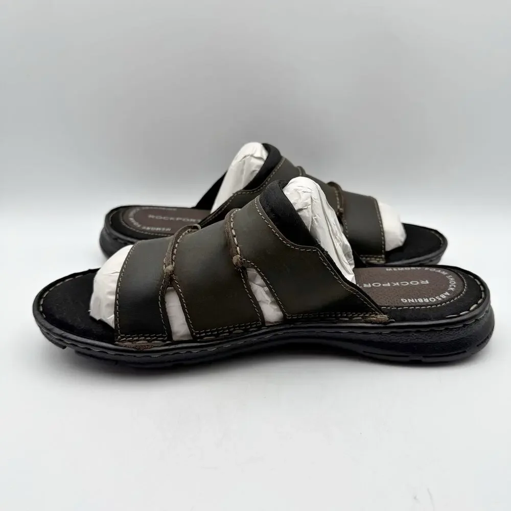 Rockport Mens Darwyn Slide Sandals SIZE 8M EU 41 Brown Leather NIB
